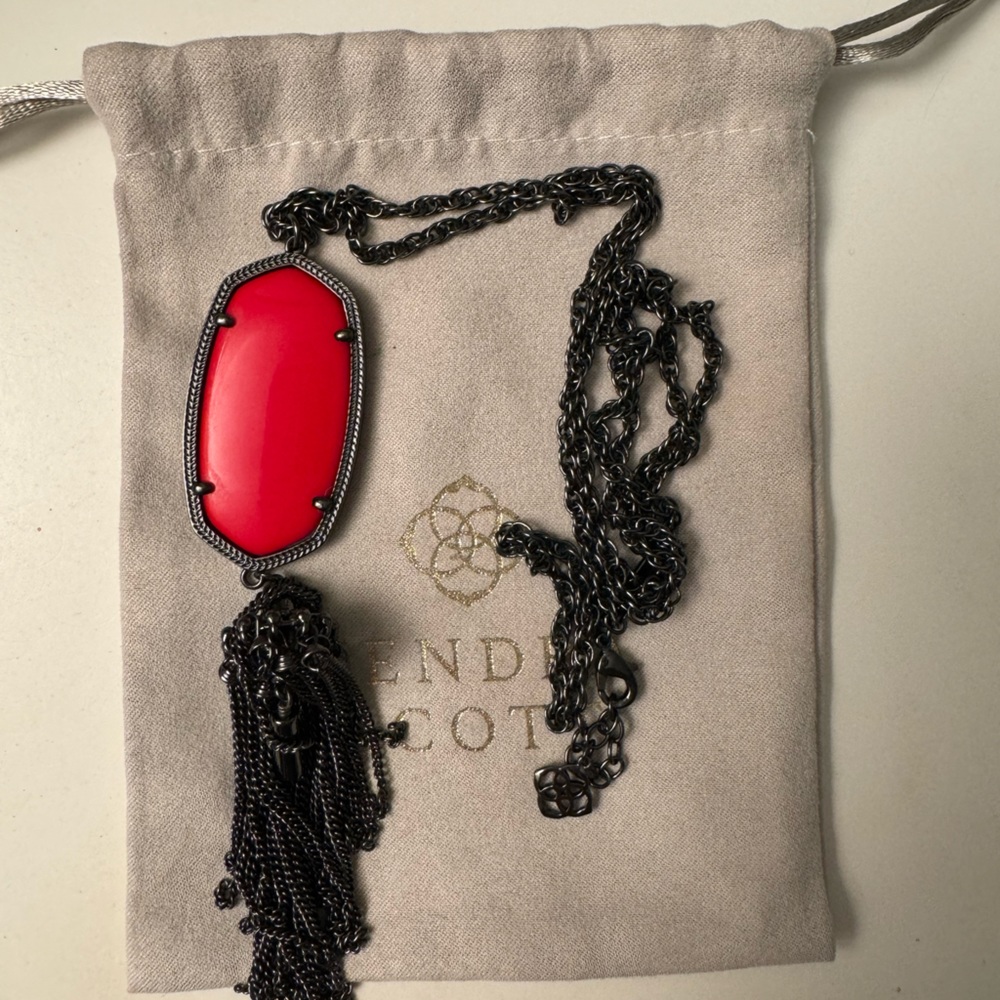 Kendra Scott red UGA black charcoal long necklace